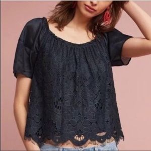 ANTHROPOLOGIE Moulinette Soeurs Messina Top lace Short Puff Sleeve